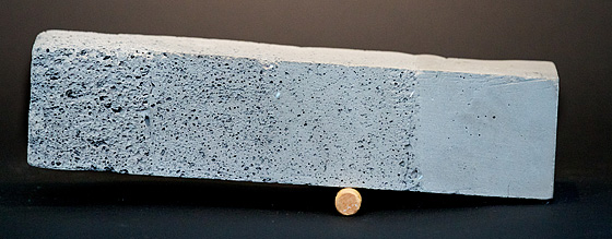 Graded concrete section created by a 3D printer.