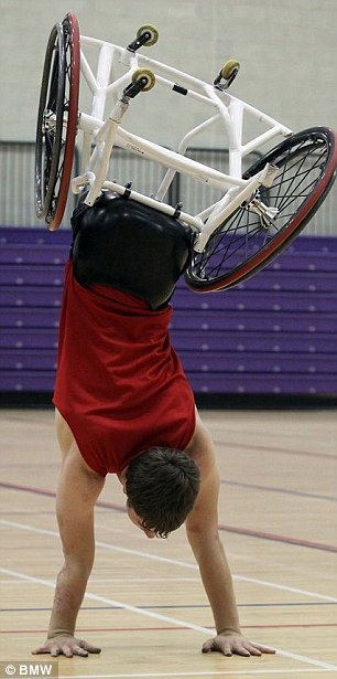 Paralympics basketball athlete and his chair.