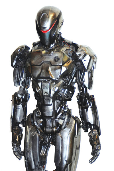 RoboCop suit and helmet designed and produced by Legacy Effects using Stratasys Objet Connex multi-material 3D printing.
