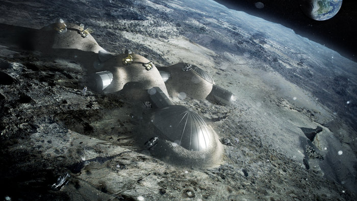 Concept rendering of how a completed moon base  might look, based on ESA'[s current plans. Courtesy of ESA.