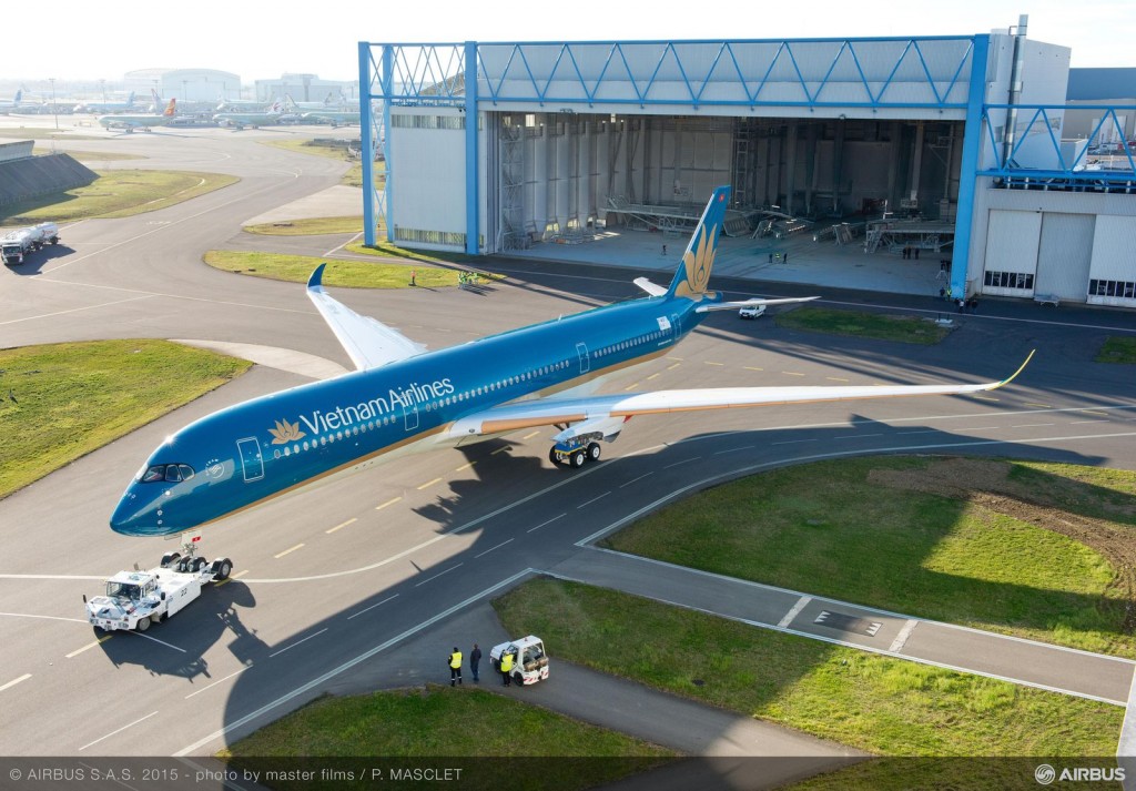 One of the first A350 XWB's to be delivered. The new airplane includes a host of 3D printed parts. Courtesy of Airbus.
