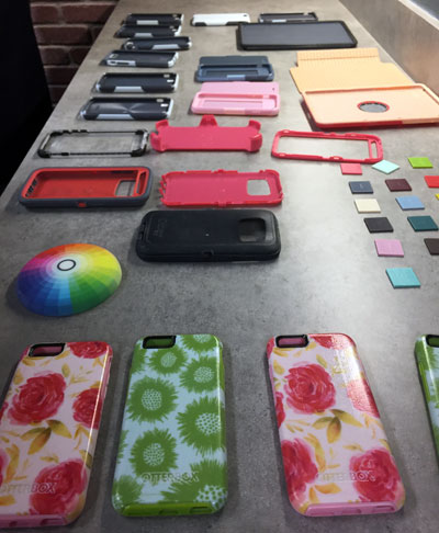 An assortment of prototypes created by OtterBox on the Stratasys J750 3D printer.
