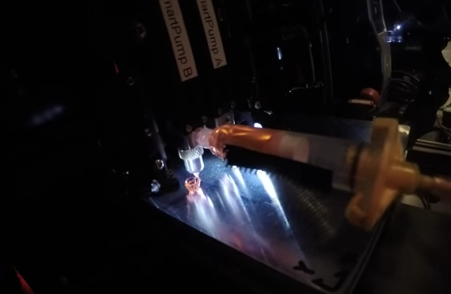 Testing the process of printing hearts in zero g. Screencap via YouTube.