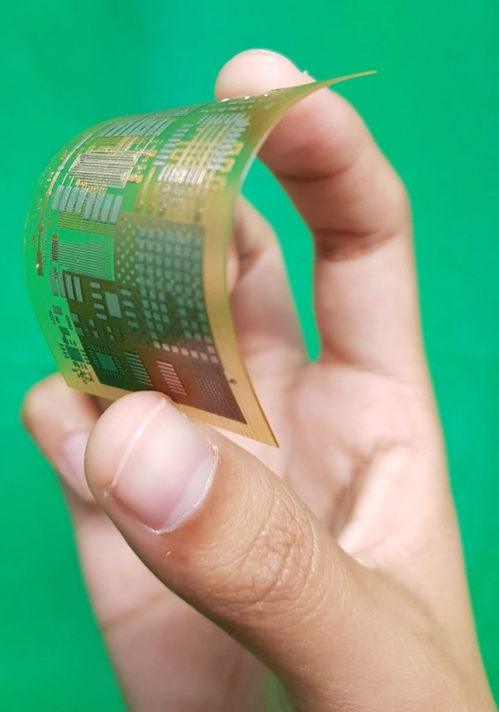 3D-printed PCB produced on the DragonFly 2020 Pro by Nano Dimension opens up possibilities for flexible electronics applications. (Image courtesy Nano Dimension)