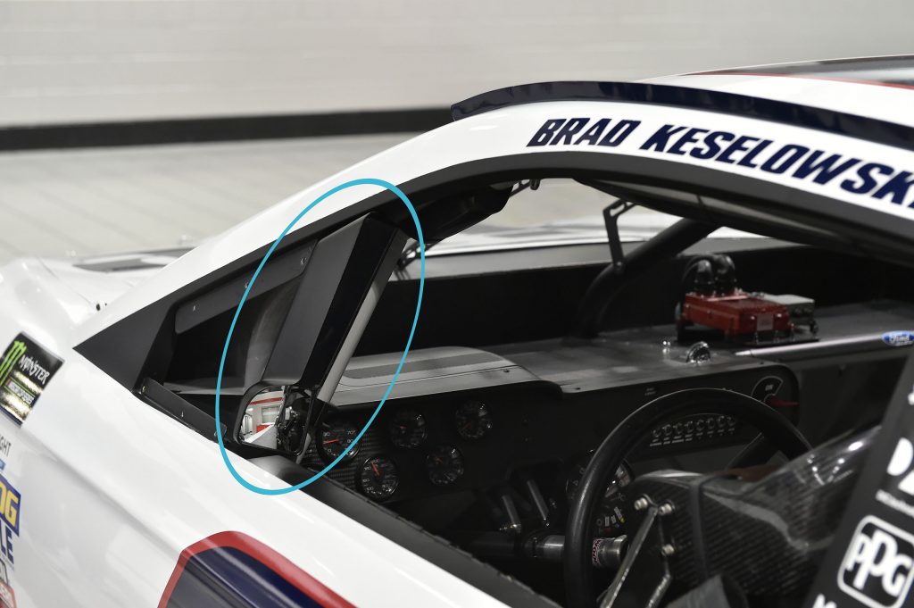 Team Penske race car showing Stratasys 3D printed CF mirror housing in place. (Image courtesy Scott R LePage)