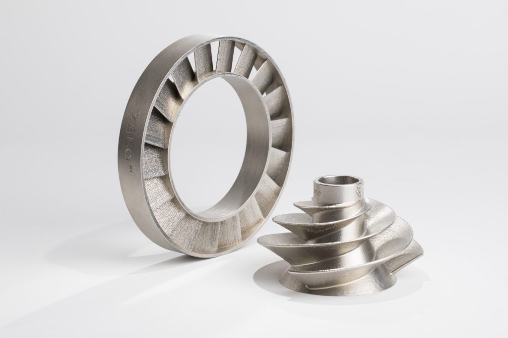 Sample metal AM parts with extreme overhangs, printed on Velo 3D Sapphire system. (Image courtesy Velo 3D)