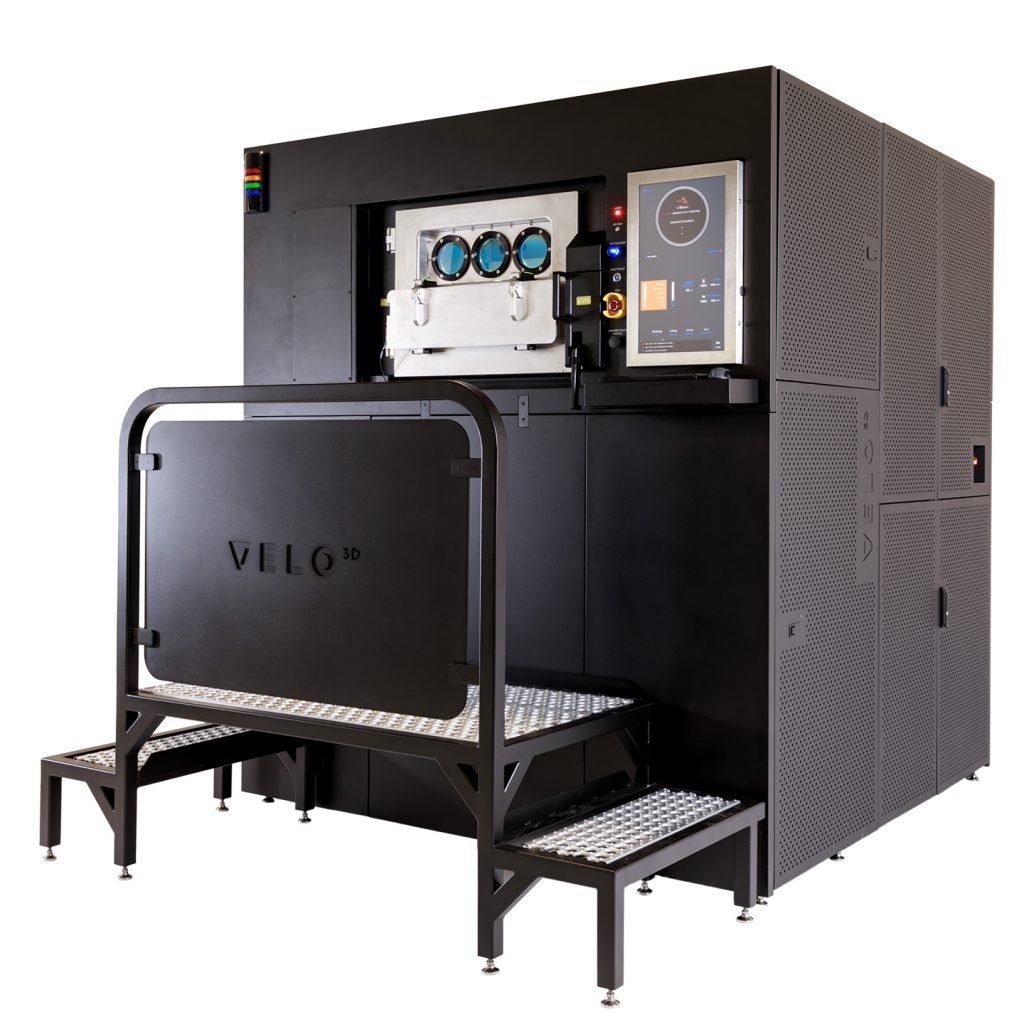 Velo 3D Metal AM System. Modular configuration allows unattended switchover of build volumes with no calibration needed. (Image courtesy Velo 3D)