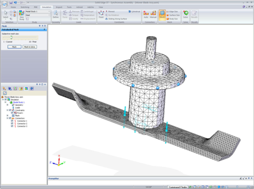 Solid Edge with Synchronous Technology 2 marks the introduction of Solid Edge Simulation, a collection of FEA tools.