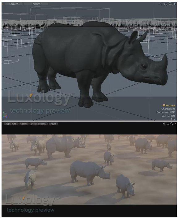 20090619modo401_31 The instance replicator in modo 401 lets you create a herd of animals based on a single model.