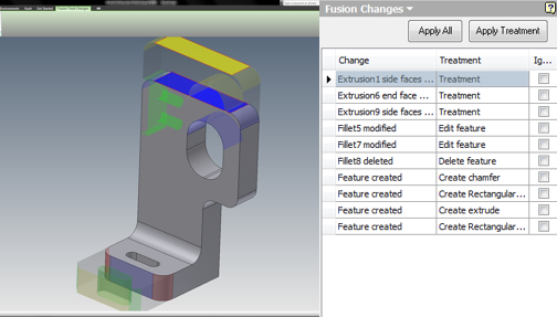 fig3 A comparative view of the altered part, as shown in Autodesk Inventor. The right panel shows an enlarged view of the list of changes awaiting approval.