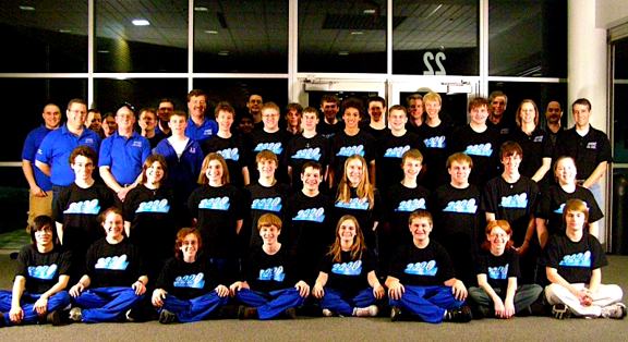 Members of FIRST Robotic Team 2220, Blue Twilight, pose for the camera.