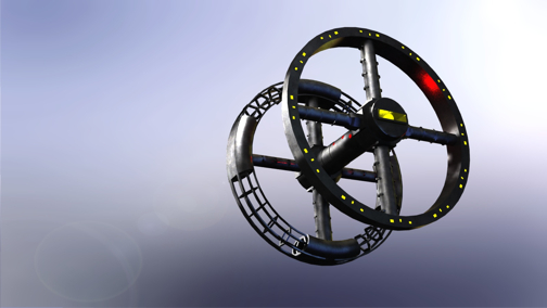 SolidWorks model of the spacecraft, rendered in PhotoWorks.