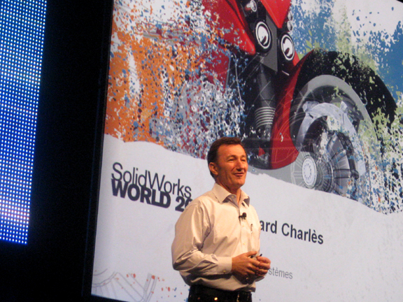 SolidWorksWorld2010 155b Dassault's CEO Bernard Charles addresses the audience at SolidWorks World 2010.