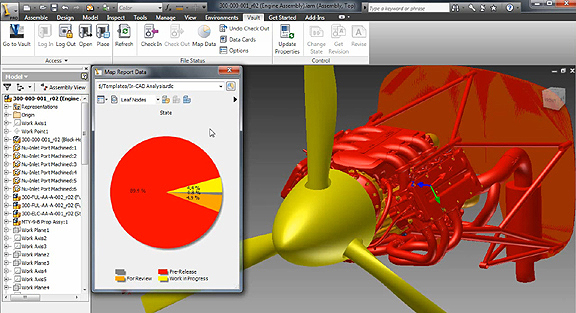 20100412vault1 Autodesk Vault 2011's visual data-management environment lets you query and retrieve the status of your assembly, right from within Inventor.