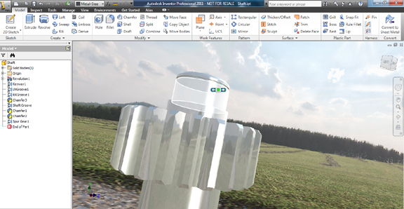 20100415fig2 With reflections, ground shadows, and environment maps turned on, you can work in a fully rendered, interactive environment in Inventor 2011.