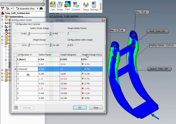 Project Centaur, showing optimal design interations as a list.