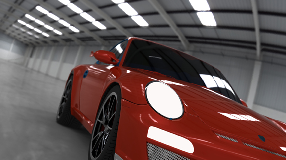 A scene rendered in Luxion KeyShot Pro 2, with depth of field enabled (notice the edges of the vehicle's rear section that's slightly blurred). 