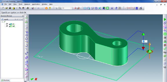 20100825fig1 In CoCreate 17.0, you extrude a 2D profile by repositioning the work plane on which the profile exists.