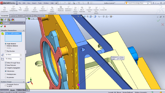 Chamfer, fillet, and weld beads can be added right from assembly environment.