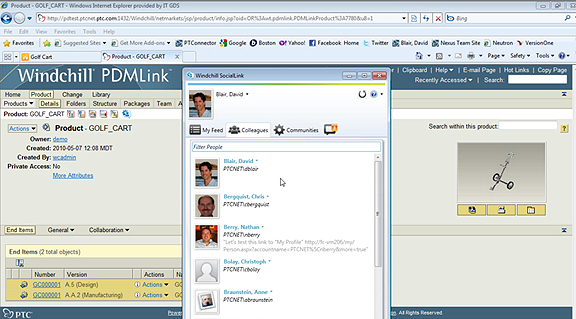 20100927fig1 PTC's Windchill SocialLinks incorporates features from Facebook, Twitter, Instant Messenger, and other social media tools for product development.