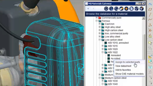 Granta MI (material intelligence) Gateway, shown here, lets you apply Granta material properties to CAD models. Autodesk's new partnership with Granta is expected to produce a web-based sustainability solution.