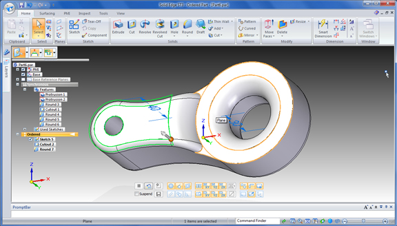 20101103fig2 In this release, you can switch back and forth between Ordered mode (parametric or history-based modeling mode) and Synchronous mode (direct editing mode) -- without haveing to leave the modeling window, without having to convert the entire part.