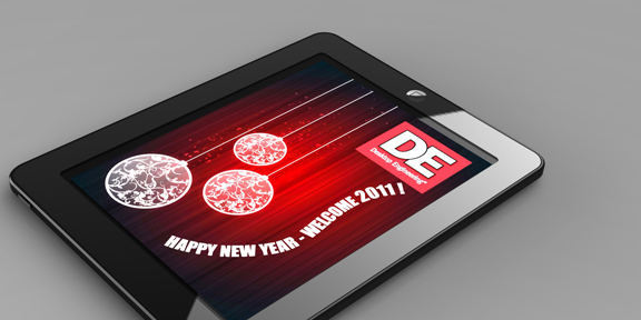 An iPad with New Year message, rendered in KeyShot 2.1.