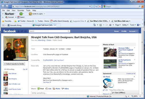 A live discussion about PTC Creo, set to take place on Facebook.