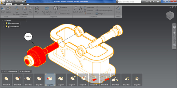 20110215InventorPubFig1 Autodesk Inventor Publisher 2011, for creating interactive technical documents based on 3D CAD models.