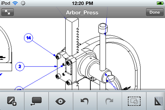 20110223AutoCADWS2Fig4 DWG file created in Autodesk Inventor, ready for edit in AutoCAD WS Mobile.