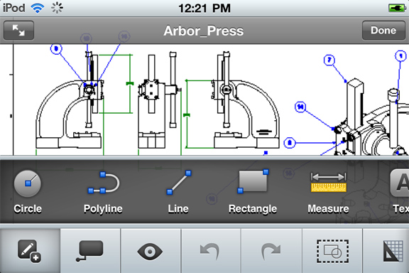 20110223AutoCADWS2Fig5 The same DWG file opened in AutoCAD WS Mobile for iPhone/iPod Touch.