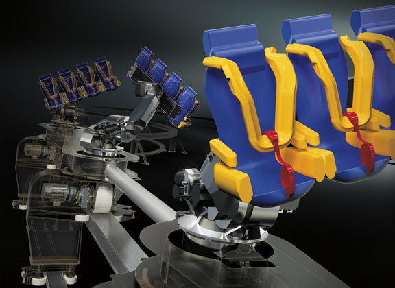 20110404AutodeskSuitesFig1 Rendering of the RoboCoaster G2, the first passenger-carrying industrial robot amusement park ride, created in Autodesk 3ds Max software, part of Autodesk Product Design Suite 2012 (image courtesy of Dynamic Structures Ltd.).