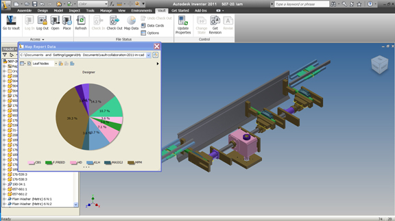 20110405VisualData2 Using an Autodesk Inventor assembly to display and study product data housed in Autodesk Vault.