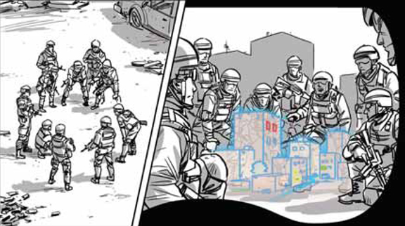 untitled In illustration depicting how soldiers might use iARM's augmented reality setup to plan and execute campaigns in the field. (Image from Tanagram's report on iARM project for DARPA, http://spill.tanagram.com/downloads/iARM_Final_Report.pdf.)
