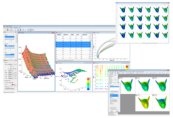 20110606TecplotChorus2 Tecplot Chorus, now in Beta, is a CFD analytic software. This screenshot shows integrated results of lift and drag, plus detailed flow field data on 191 configurations of a concept shuttle vehicle, allowing engineers to quickly compare subsets of the cases (upper right). Chorus has an open interface to CFD post processing applications for 3D post-processing (lower right).