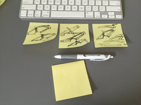 Karmic Bikes founder Hong Quan's hand-drawn sketches for early concepts.