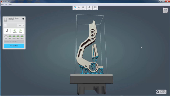 Support structure for 3D-printed design, generated in Autodesk Print Studio (image courtesy of Autodesk).