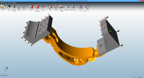 Optimized shape with a reduction in material, as calculated by Inspire software.