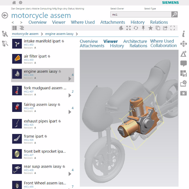 Active Workspace is designed to present you with relevant PLM information in the context of your job. Image courtesy of Siemens PLM Software.