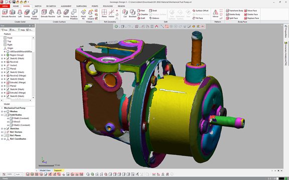 Automatic region selection in Geomagic Design X 2016 to enable fast creation of solid model data (image courtesy of 3D Systems, Geomagic)