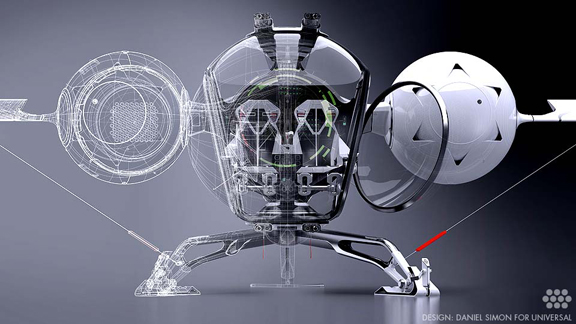 Daniel Simon's Bubbleship Concept Design for Universal's Oblivion, directed by Joe Kosinski / with Tom Cruise (image courtesy of Daniel Simon).