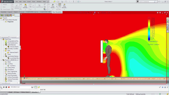 SolidWorks Flow Simulation - results show the knight doesn't stand a chance in the standing pose