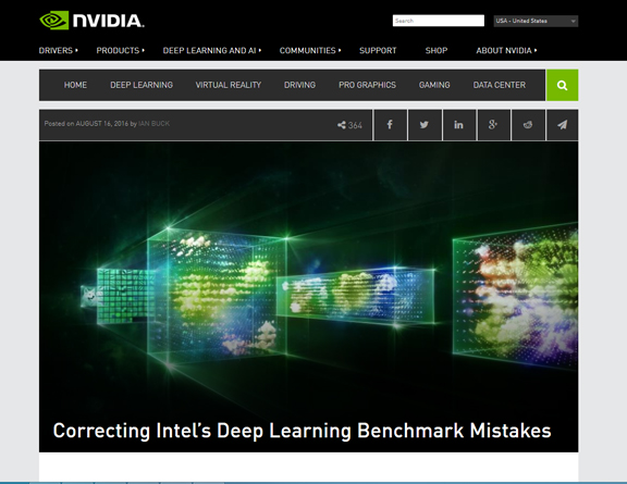 GPU maker NVIDIA took issues with Intel's benchmark claims on CPU's advantages in machine learning.