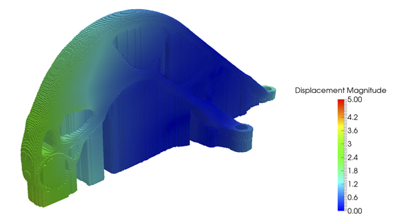 Simulating the 3D printing process and verifying the support structure's integrity in Autodesk technology. (Image courtesy of Autodesk)