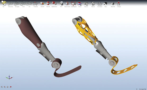 Prosthetic leg redesigned with solidThinking Inspire software for reduced weight. (Image courtesy solidThinking).
