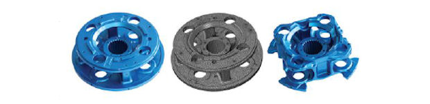The evolution of Voith Turbo’s planet carrier component, from the original design, to mesh model, to optimized shape. Image courtesy of Dassault Systemes and Voith Turbo.