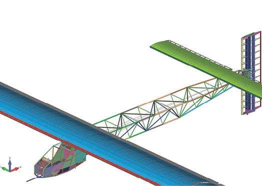 Complete simulation model showing close up of tail used to verify strength and minimize weight of the structure. Image courtesy of Solar Impulse.