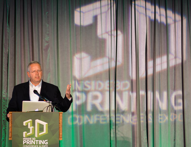Joseph DeSimone, CEO of Carbon, discusses recent technology developments from his company. Image courtesy of Steve Hall.
