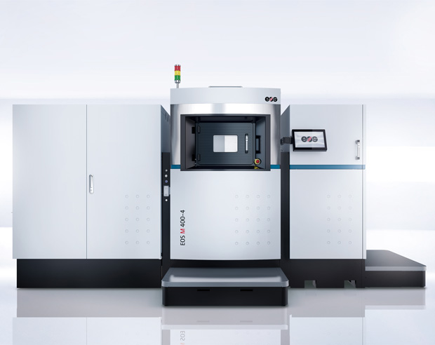 EOS says that its new EOS M 400-4, a four-laser direct metal laser sintering (DMLS) additive manufacturing system, provides greater volumes and increased productivity for industrial applications. Image courtesy of EOS.