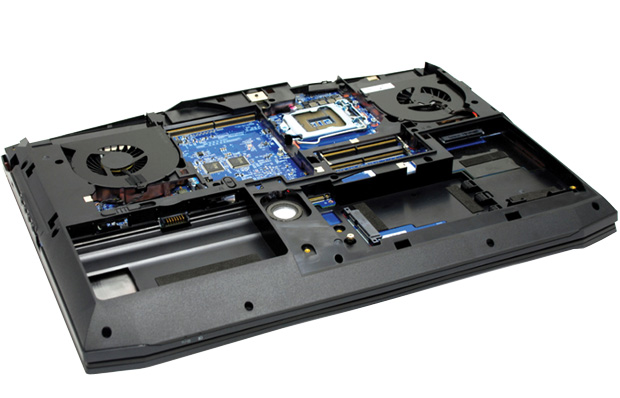 There’s room inside for up to 5TB of storage, but the interior is not easily accessible. Image courtesy of Eurocom.